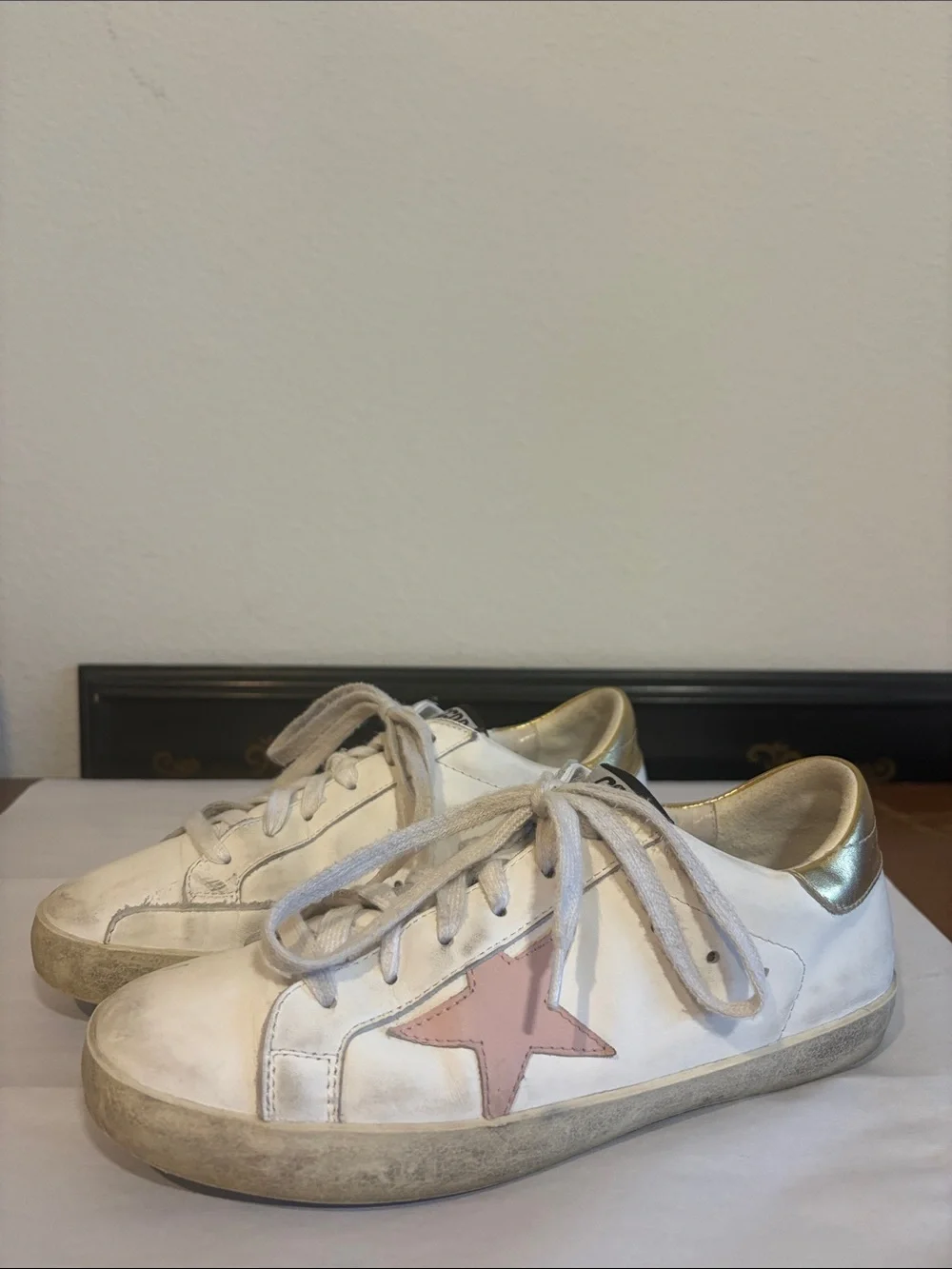 White Golden Goose Sneakers with Pink And Gold